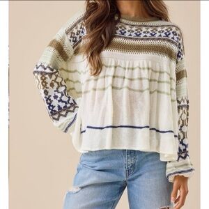 NWT Altar’d State Belle Boho Babydoll Sweater Medium Women